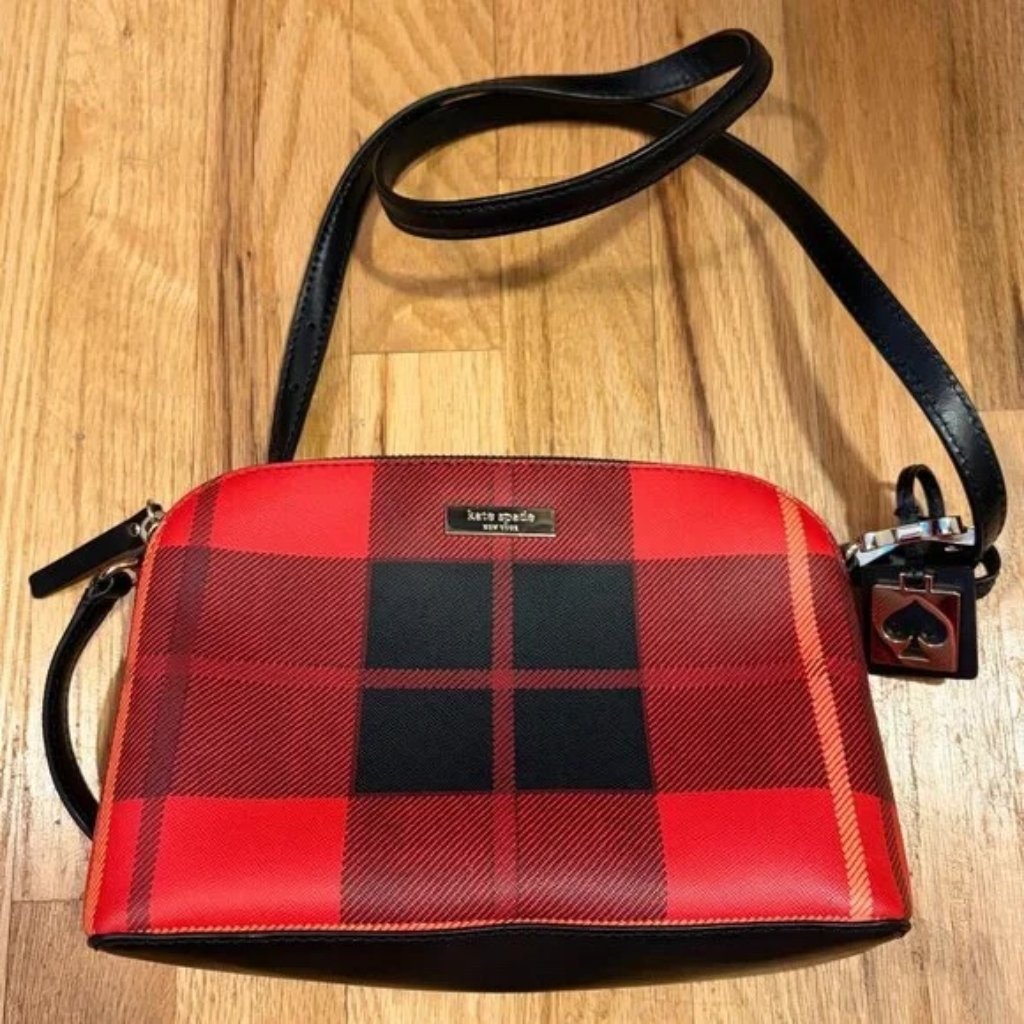 Kate Spade Red And Black Plaid Crossbody Brightwater Drive Hanna Bag